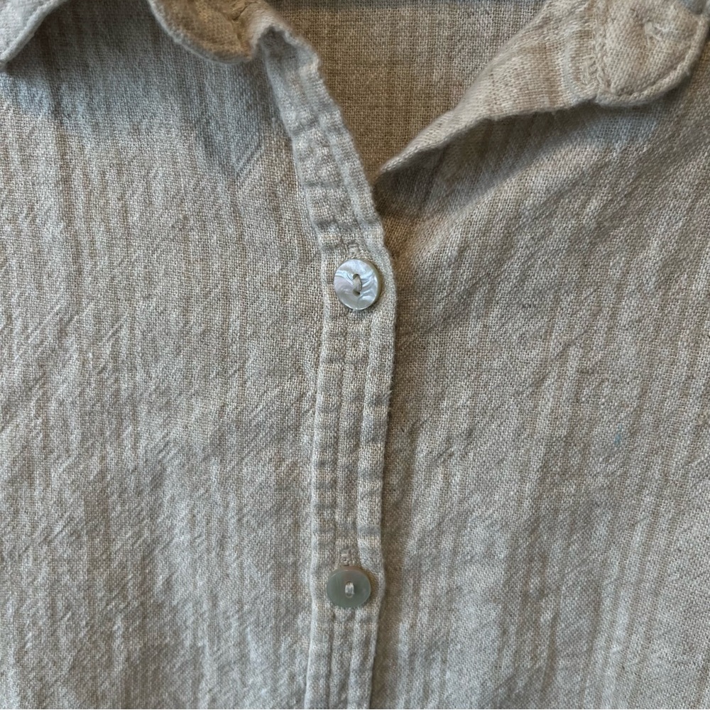 Orvis button up blouse L Linen blend Beige striped Long sleeve shirt Womens top - Picture 5 of 7